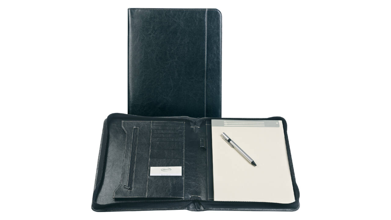 Schrijfmap Brepols Palermo luxe A4 met rits incl schrijfblok zwart