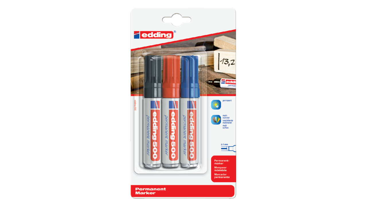 Viltstift edding 500 schuin assorti 2-7mm blister à 3 stuks
