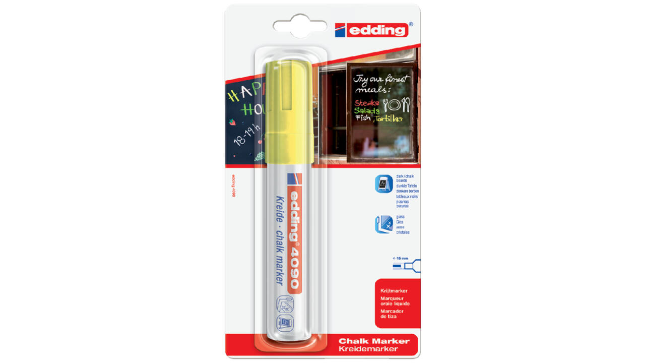 Krijtstift edding 4090 window schuin 4-15mm neon geel blister à 1 stuk