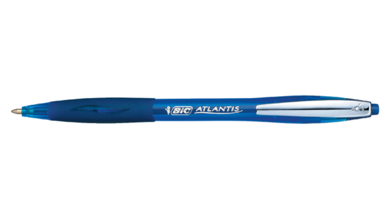 Balpen Bic Atlantis soft metalen clip clic medium blauw