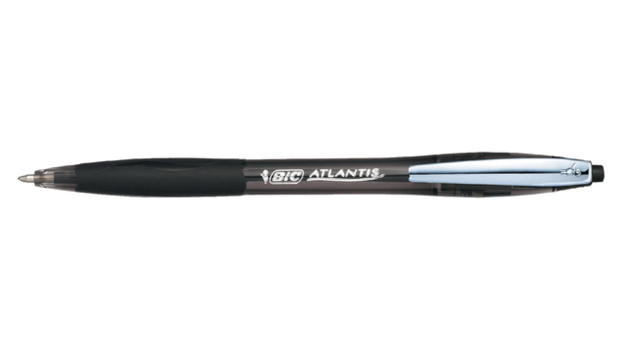 Balpen Bic Atlantis soft metalen clip clic medium zwart