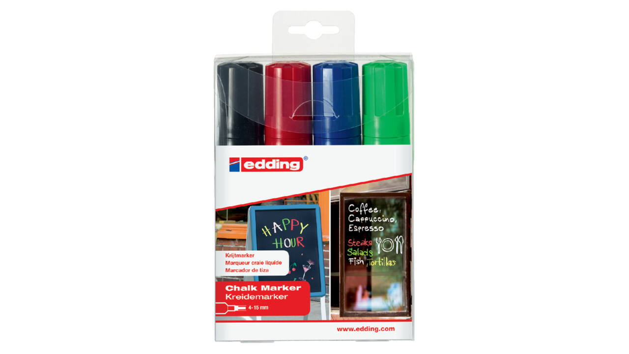Krijtstift edding 4090 window schuin 4-15mm assorti etui à 4 stuks