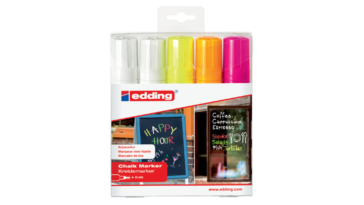 Krijtstift edding 4090 window schuin 4-15mm assorti etui à 5 stuks