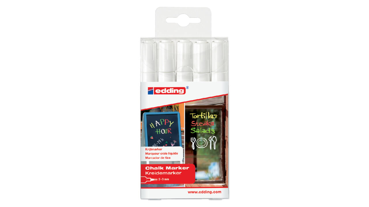 Krijtstift edding 4095 rond 2-3mm wit blister à 5 stuks