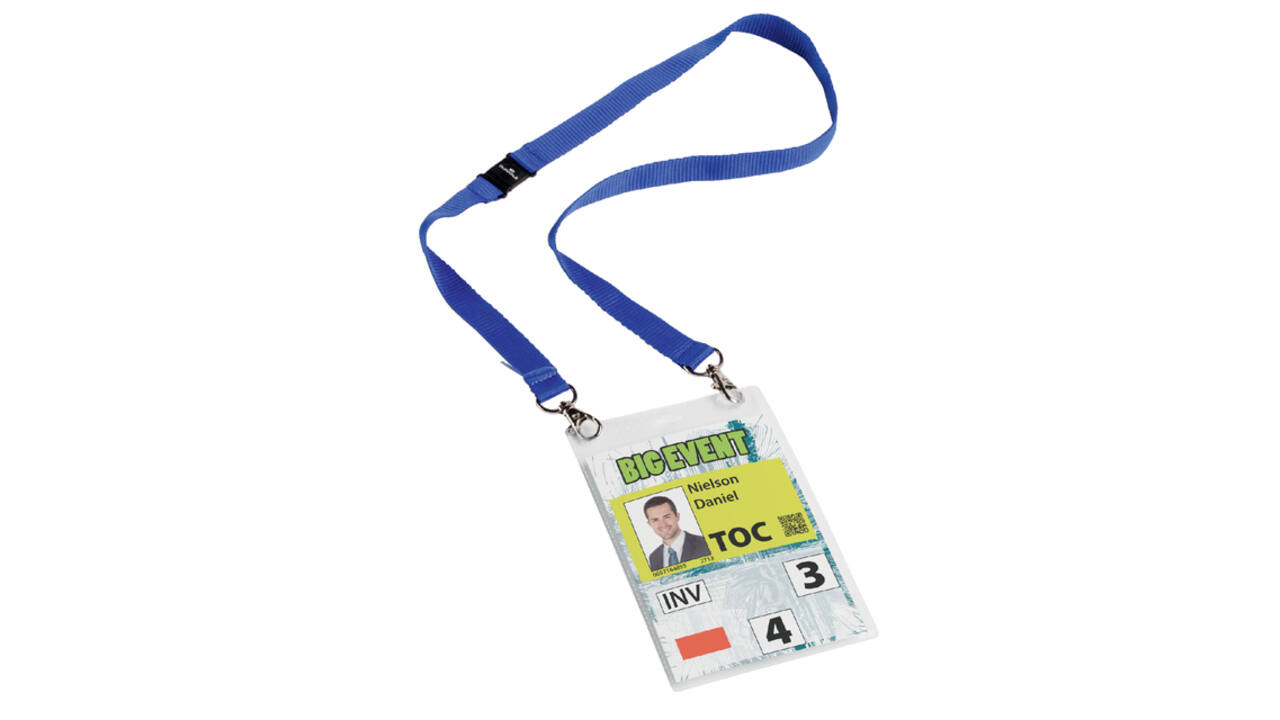Badge Durable voor evenementen A6 met koord blauw 10 stuks