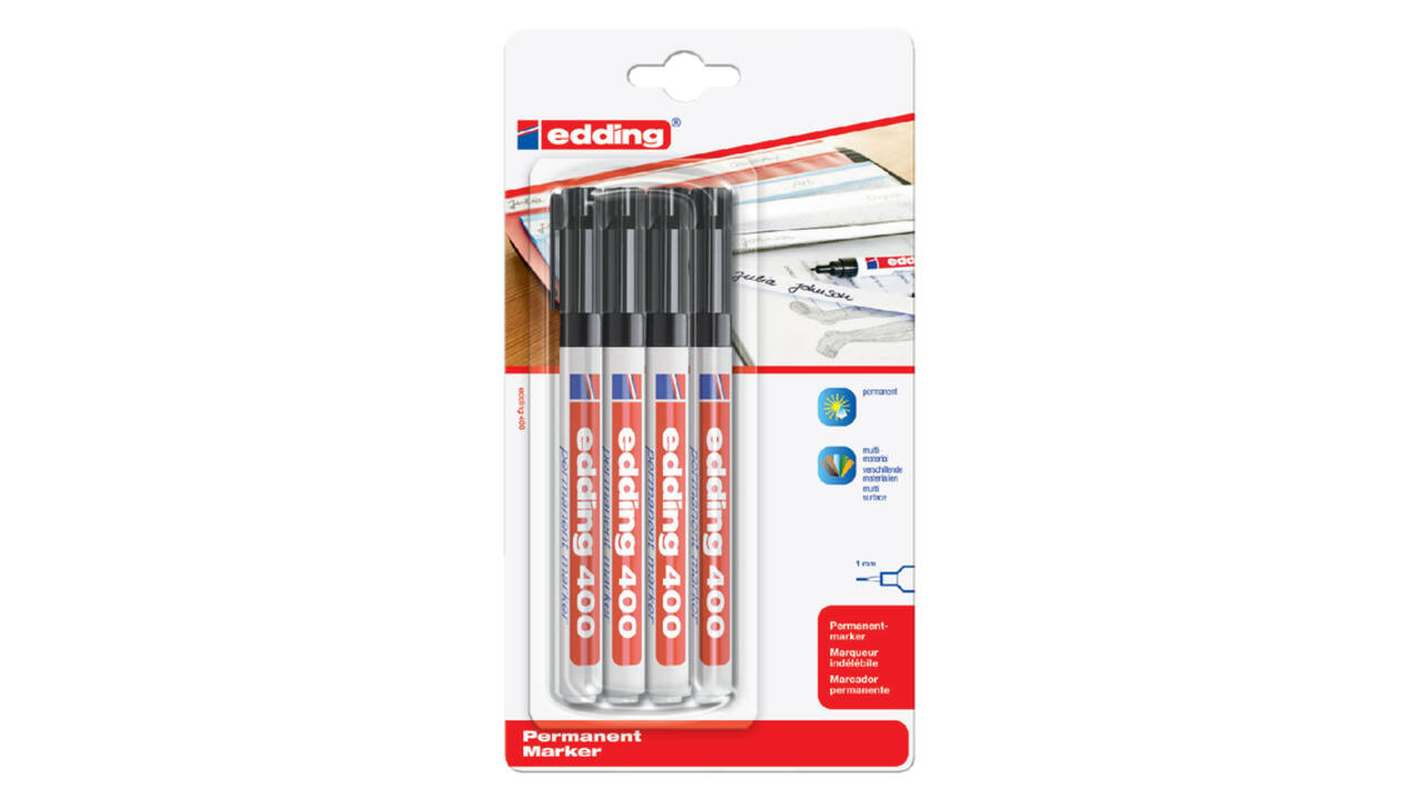 Viltstift edding 400 rond 1mm zwart blister à 4 stuks