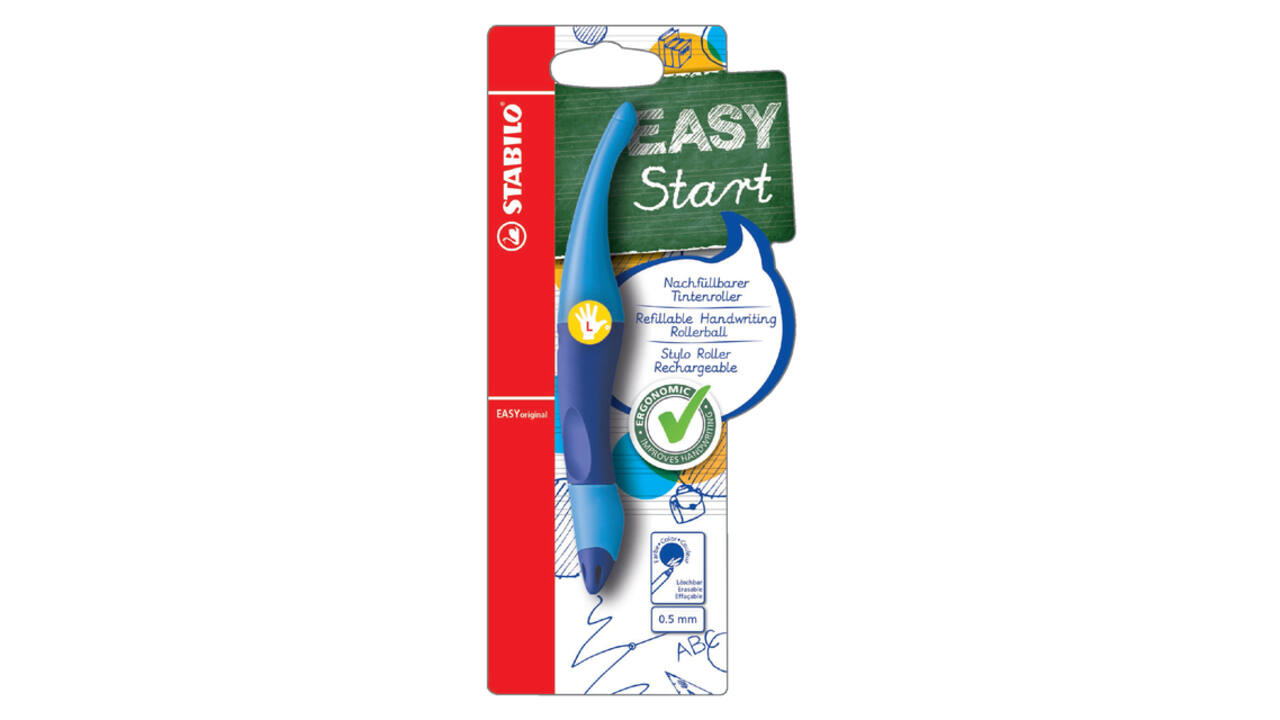Rollerpen STABILO Easyoriginal linkshandig licht/donkerblauw blister