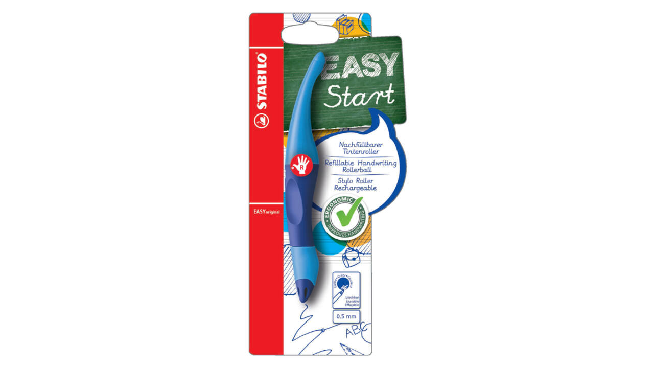 Rollerpen STABILO Easyoriginal rechtshandig licht/donkerblauw blister