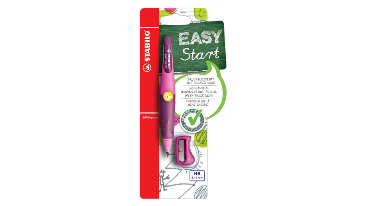Vulpotlood STABILO Easyergo HB 3.15mm links roze/lila slijper blister