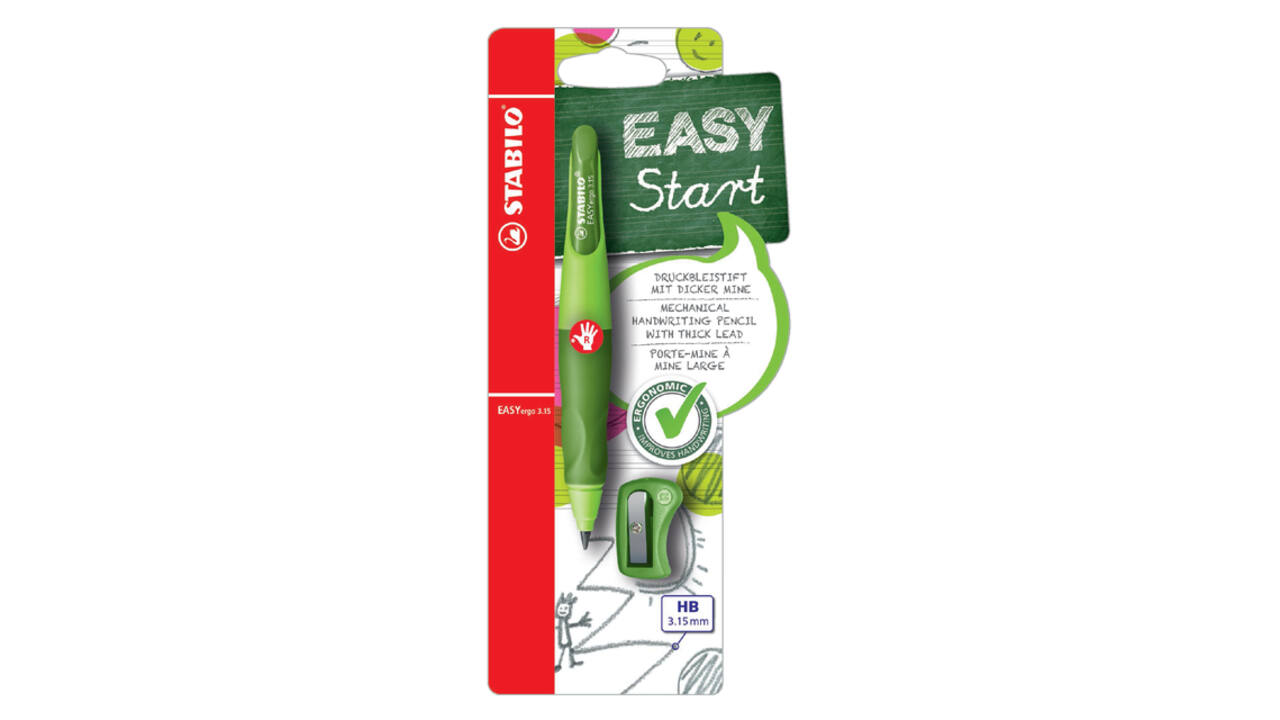 VVulpotlood STABILO Easyergo HB 3.15mm rechts gn/dgn + slijper blister