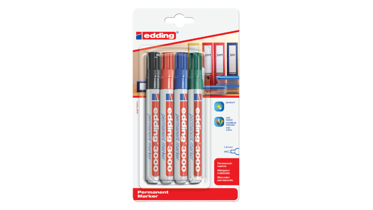 Viltstift edding 3000 rond 1.5-3mm assorti blister à 4 stuks