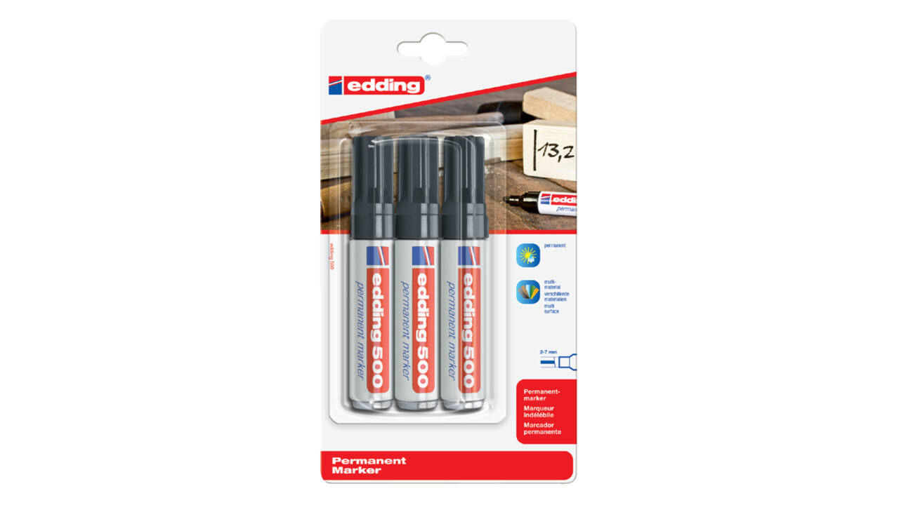 Viltstift edding 500 schuin 2-7mm zwart blister à 3 stuks