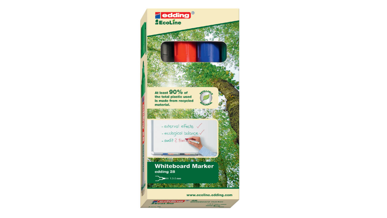 Whiteboardmarker edding 28 EcoLine rond 1.5-3mm assorti set à 4 stuks