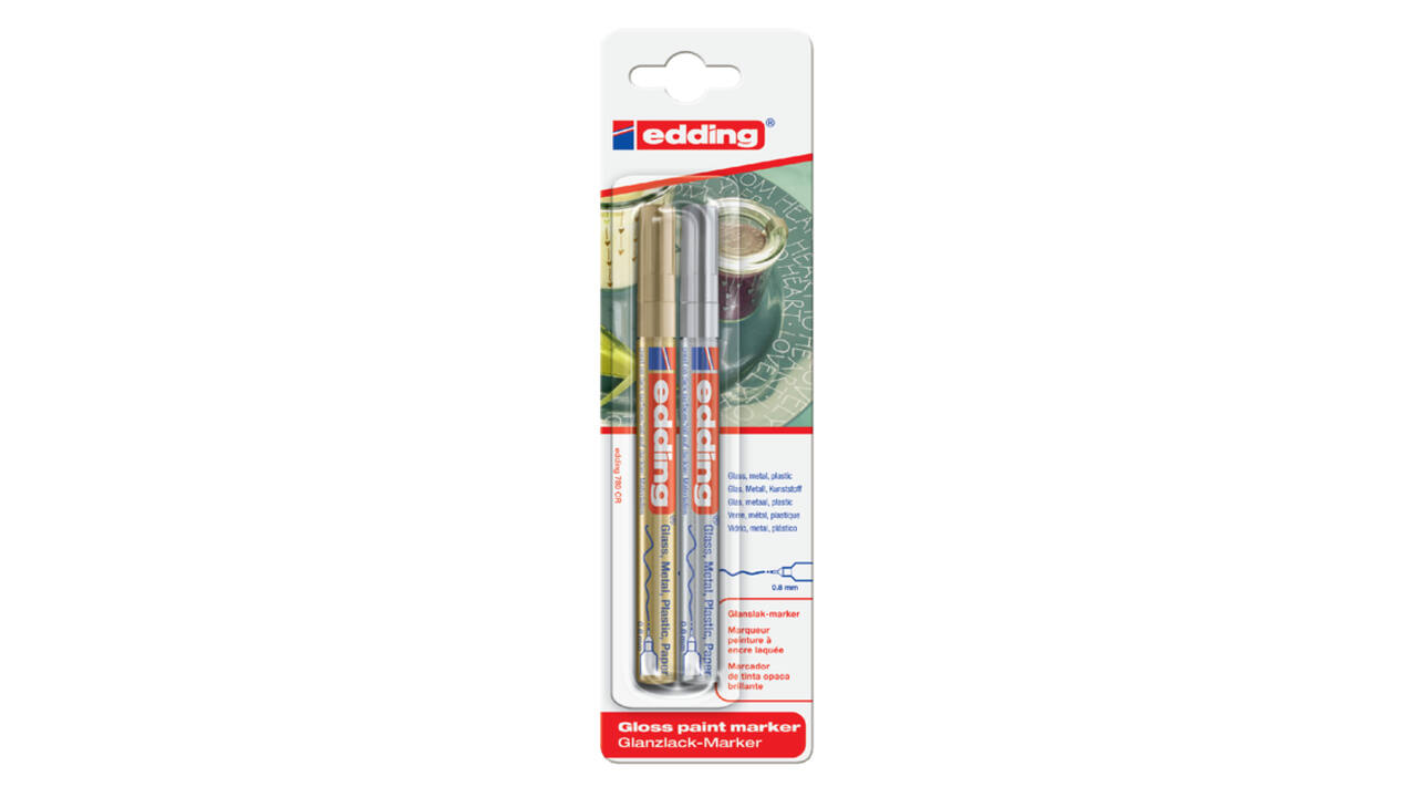 Paintmarker edding 780 op oliebasis 0.8mm goud en zilver blister à 2st