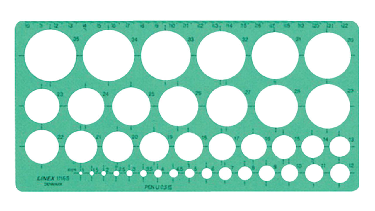 Cirkelsjabloon Linex 39 cirkels met inktvoetjes 1-35mm groen