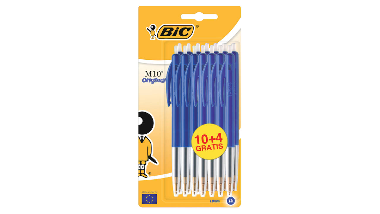 Balpen Bic M10 medium blauw blister à 10+4 gratis