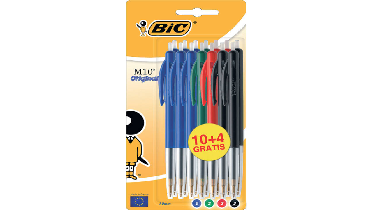 Balpen Bic M10 medium assorti blister à 10+4 gratis