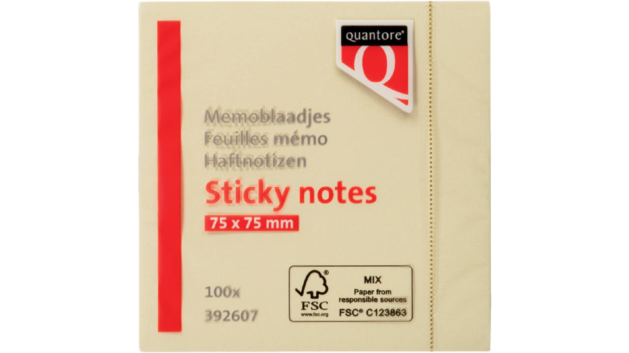 Memoblok Quantore 76x76mm geel 100 vel