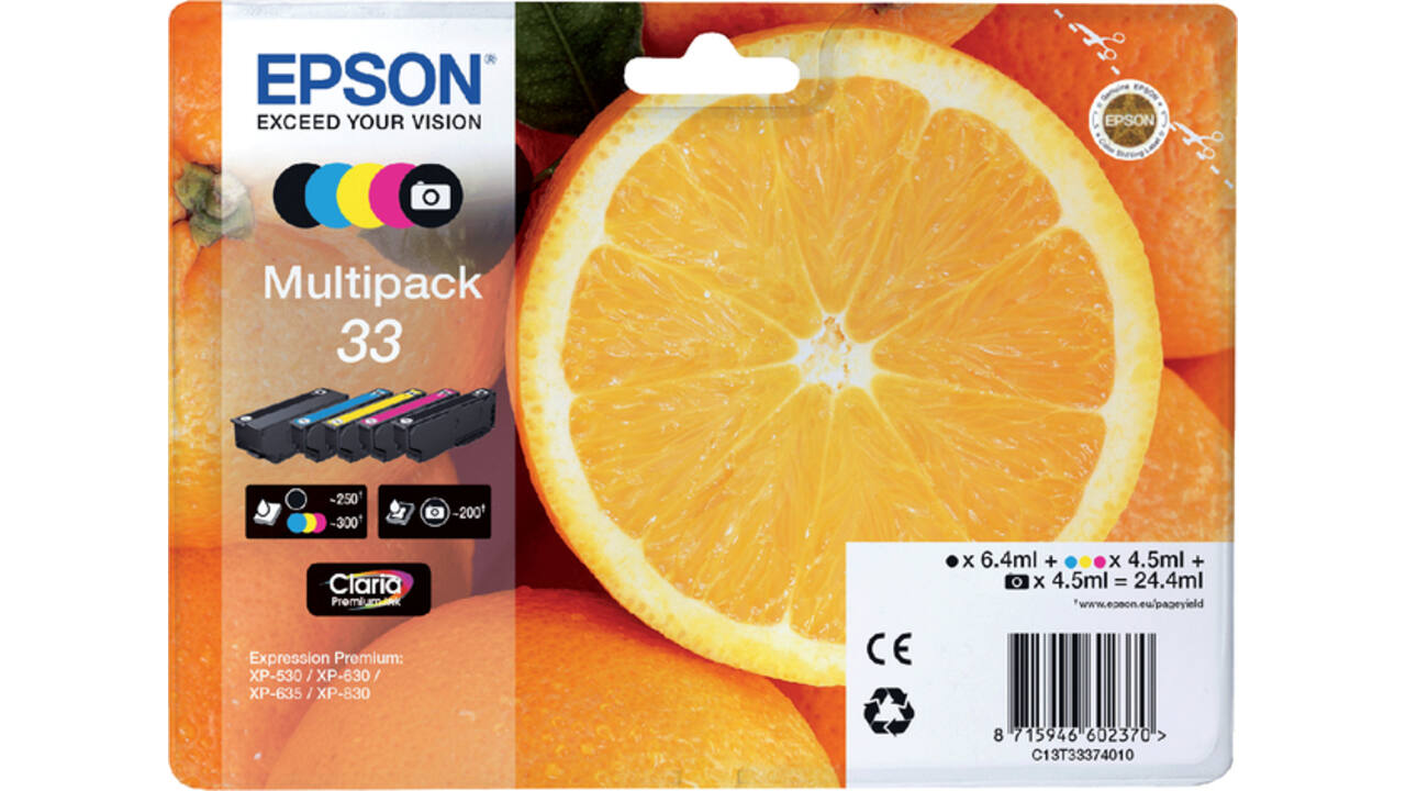 Inktcartridge Epson 33 T3337 2x zwart + 3 kleuren