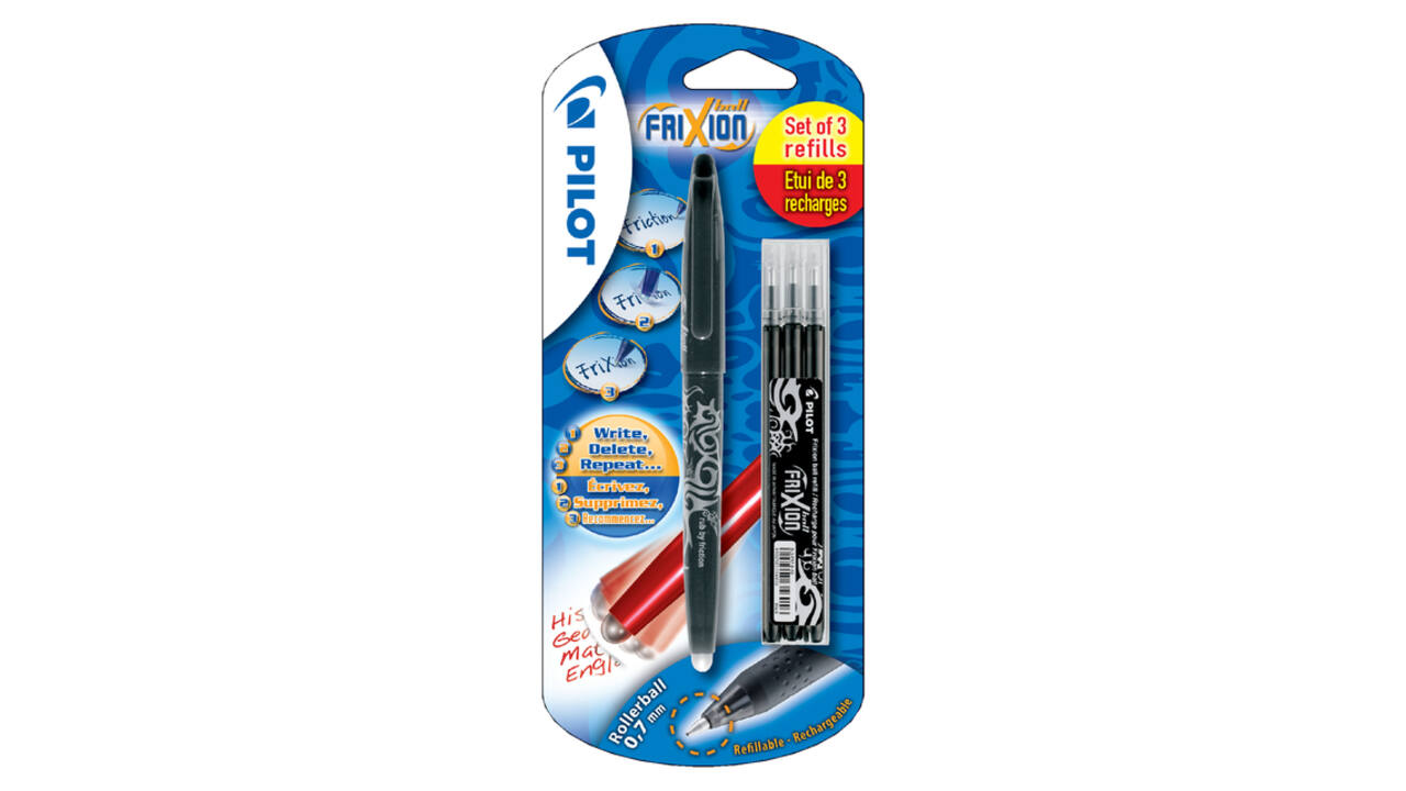 Rollerpen PILOT friXion medium zwart blister à 1 stuk + 3 vullingen