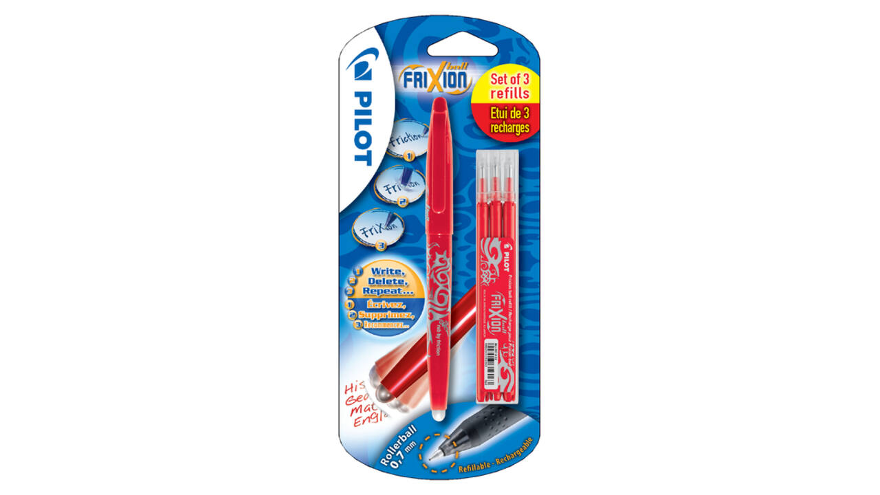 Rollerpen PILOT friXion medium rood blister à 1 stuk + 3 vullingen