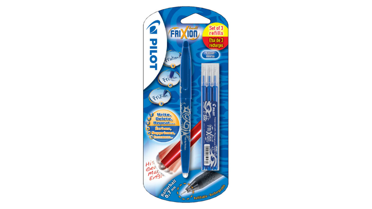 Rollerpen PILOT friXion medium blauw blister à 1 stuk + 3 vullingen