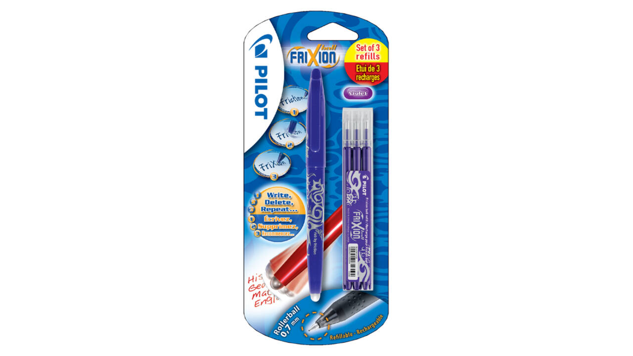 Rollerpen PILOT friXion medium paars blister à 1 stuk + 3 vullingen