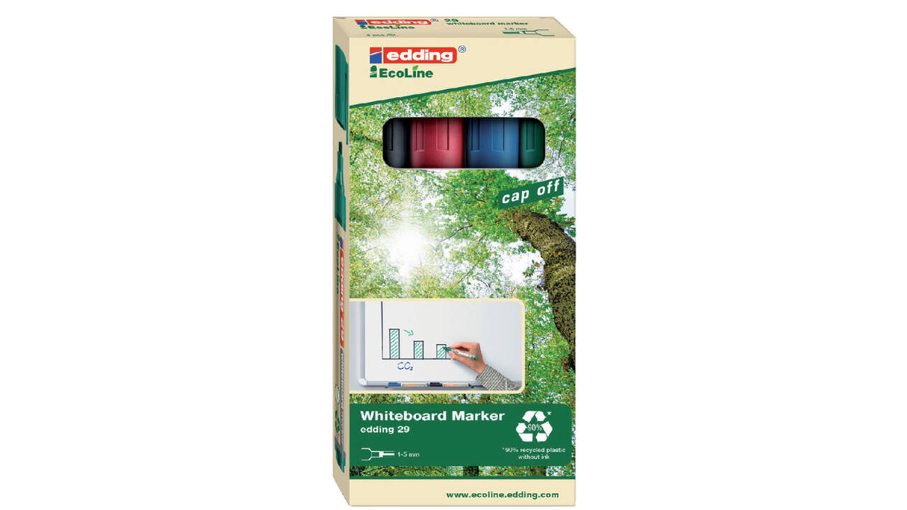 Whiteboardmarker edding 29 EcoLine schuin 1-5mm assorti set à 4 stuks