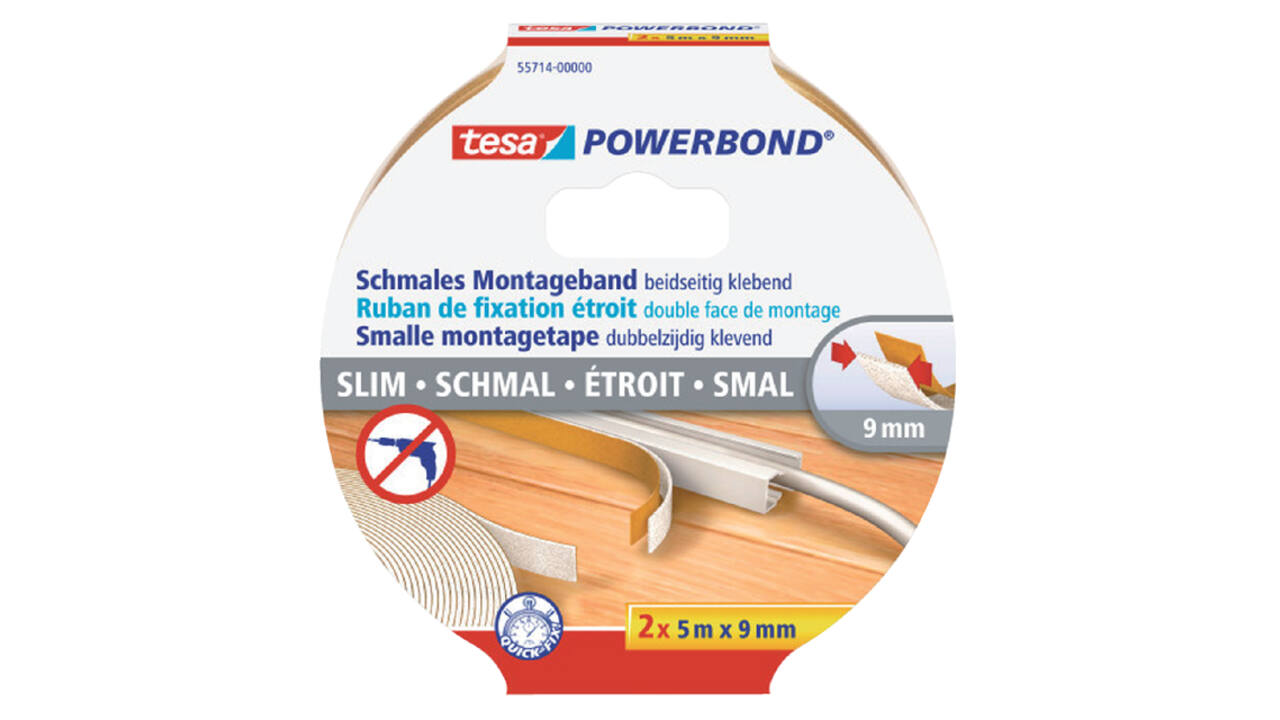 Dubbelzijdige montagetape tesa® Powerbond Small 5mx9mm wit 2 stuks