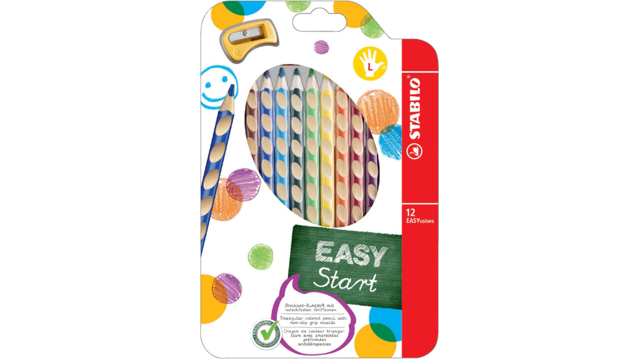 Kleurpotloden STABILO 331 Easycolor linkshandig puntenslijper ass 12st