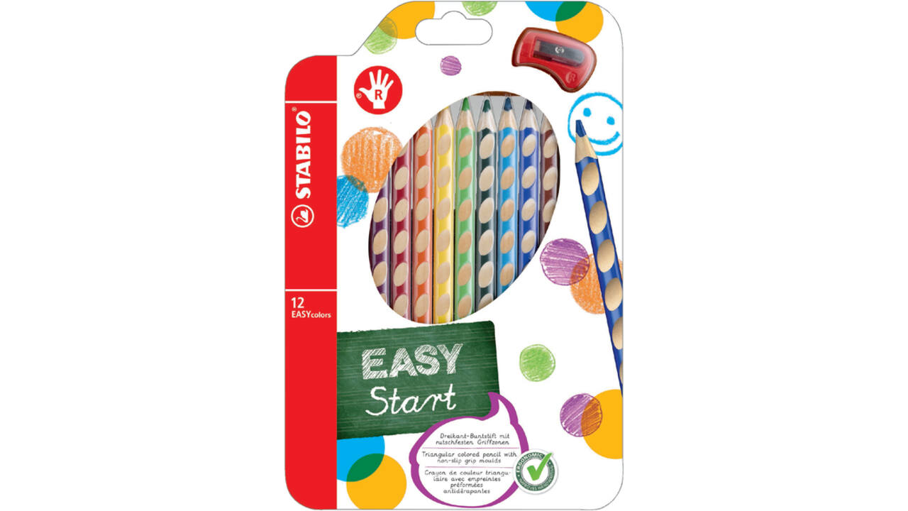 Kleurpotloden STABILO 331 Easycolor rechtshandig puntenslijper ass 12x