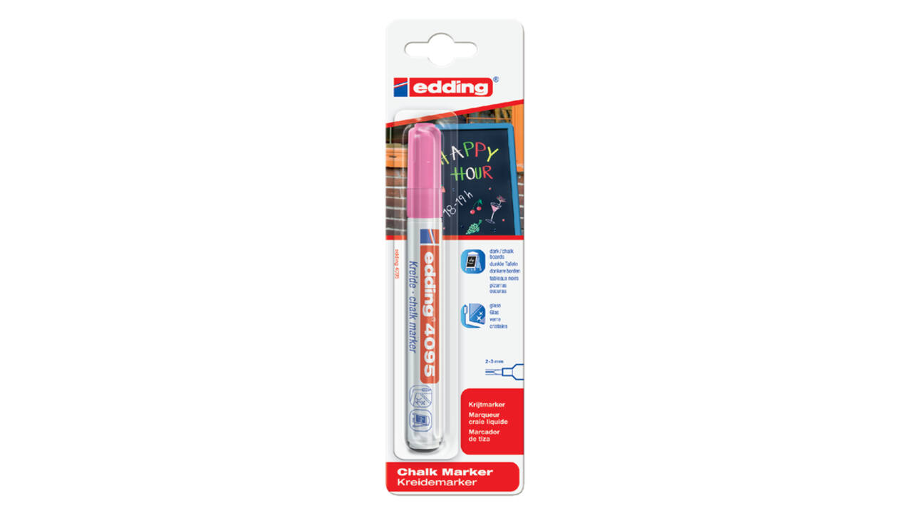 Krijtstift edding 4095 rond 2-3mm neon roze blister à 1 stuk