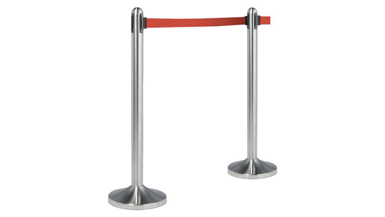 Afzetpaal Securit RVS met rolband 210cm rood