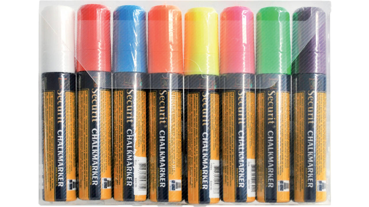Krijtstift Securit SMA-720 blok ass 7-15mm blister à 8 stuks
