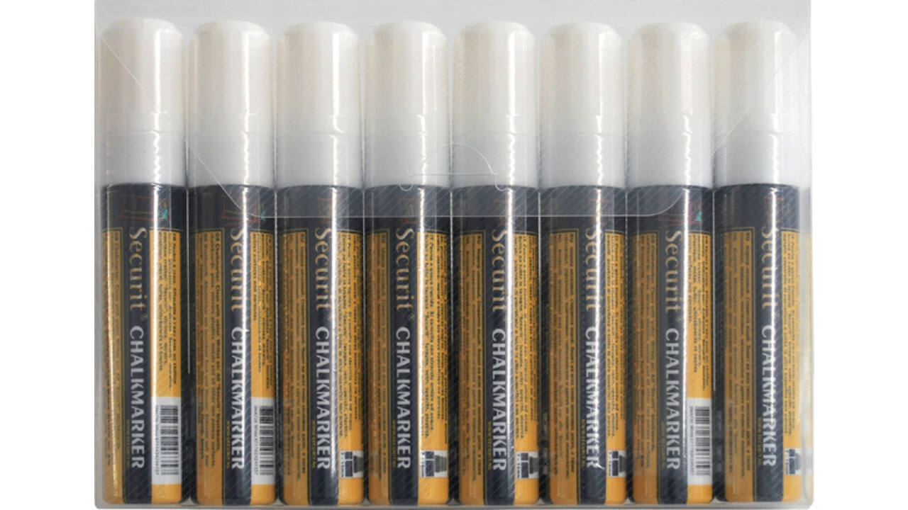 Krijtstift Securit SMA-720 blok wit 7-15mm blister à 8 stuks
