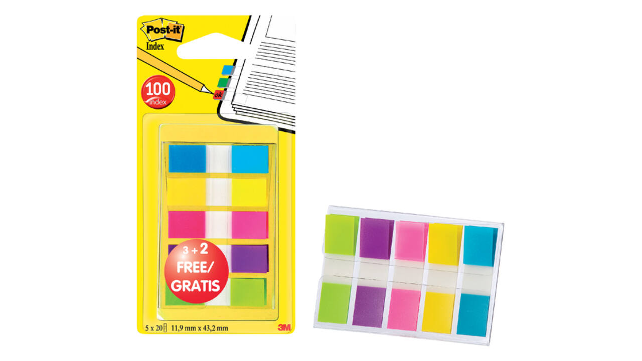 Indextabs Post-it 6835 11.9x43.1mm 3+2 gratis assorti 100 tabs