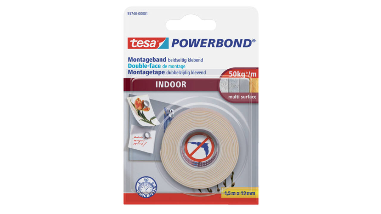 Dubbelzijdig montagetape tesa® Powerbond Indoor 1,5mx19mm wit