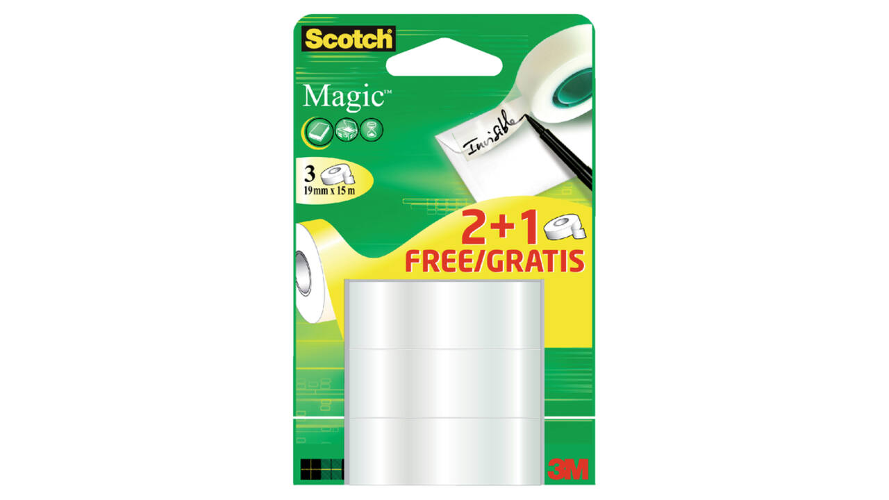 Plakband Scotch Magic 19mmx15m 2+1 gratis onzichtbaar 3 rollen