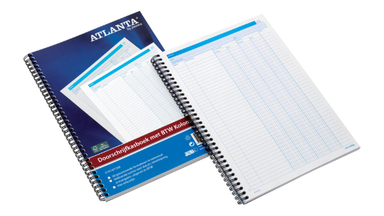 Doorschrijfkasboek Djois Atlanta met kopie (carbon) A4 4 geldkolommen met BTW