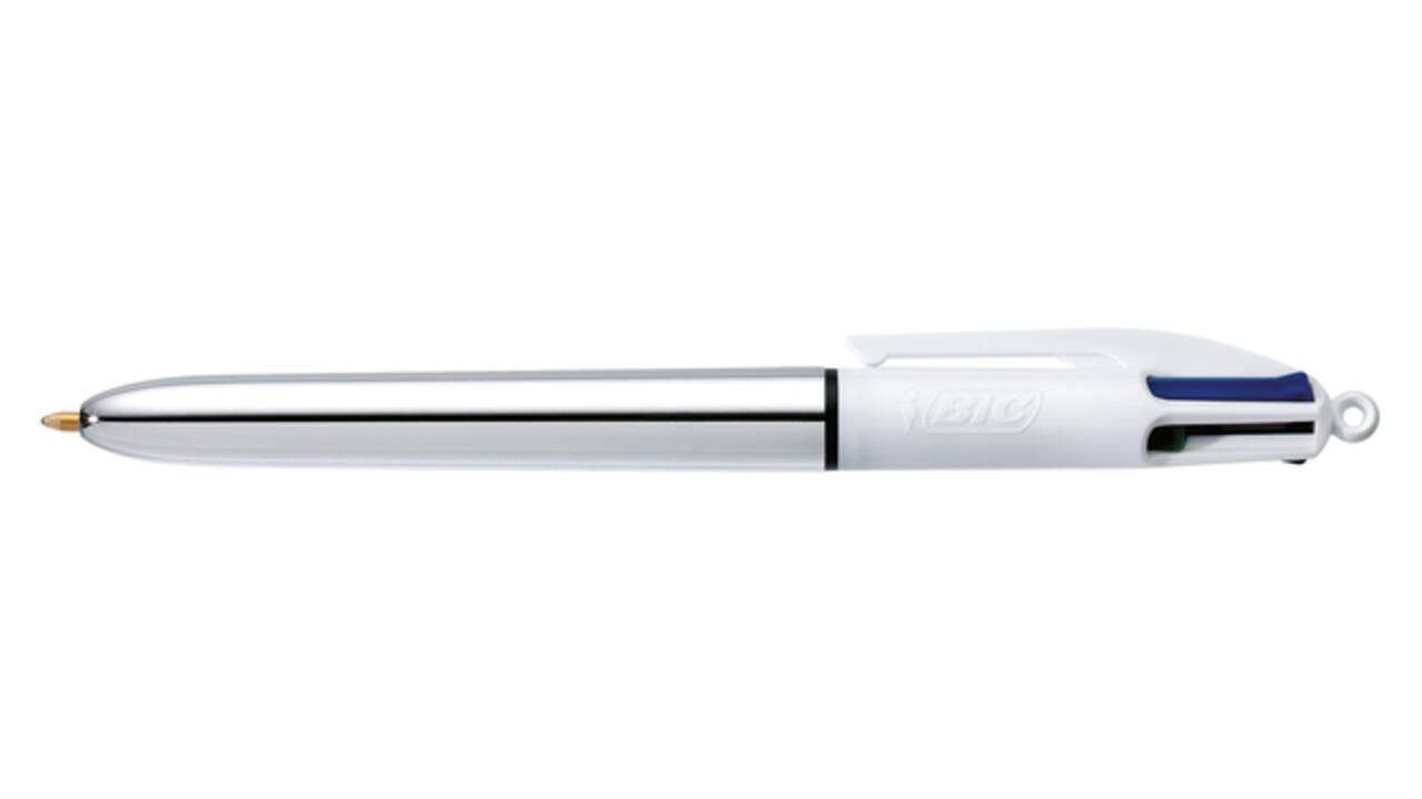 Balpen Bic 4kleuren shine medium zilver