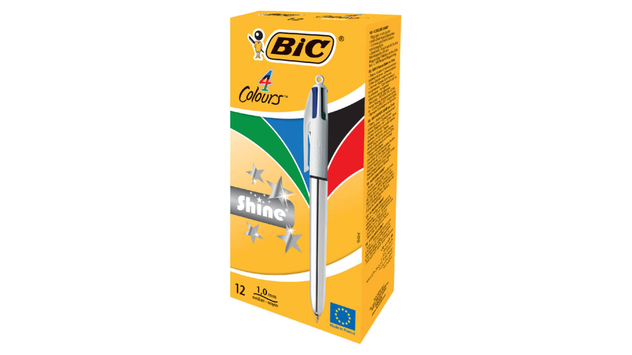 Balpen Bic 4kleuren shine medium zilver