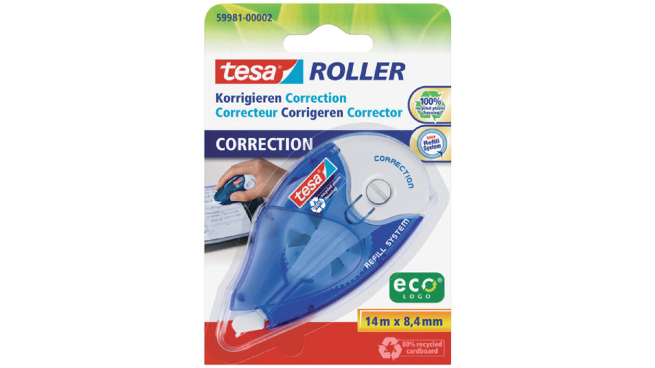 Correctietape tesa® ecoLogo® 8,4mmx14m navulbaar op blister