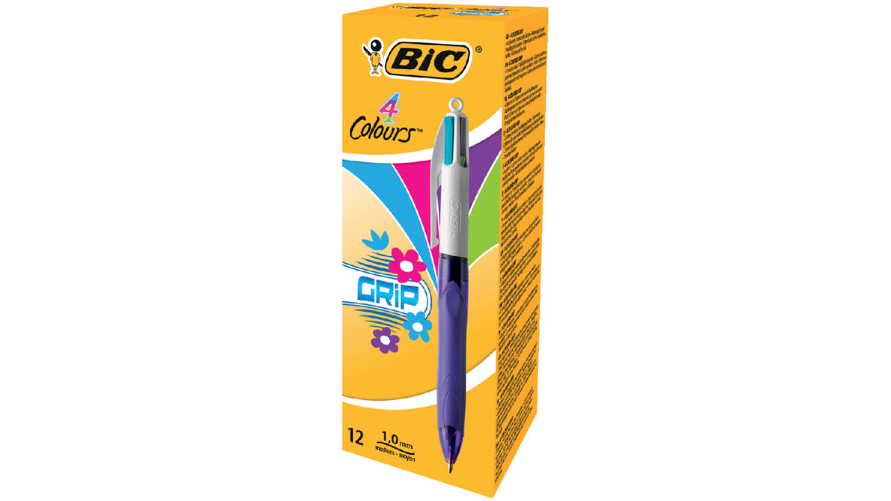 Balpen Bic 4kleuren grip fashion medium paars