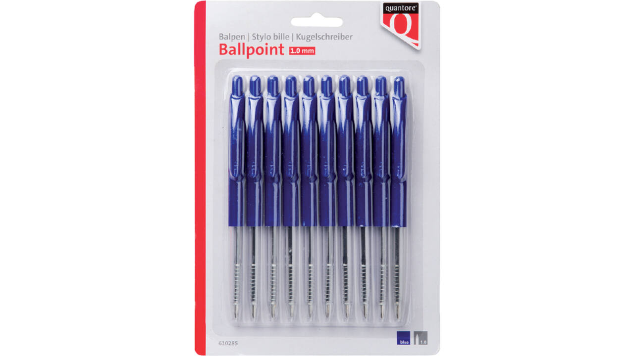 Balpen Quantore drukknop blauw 10 stuks