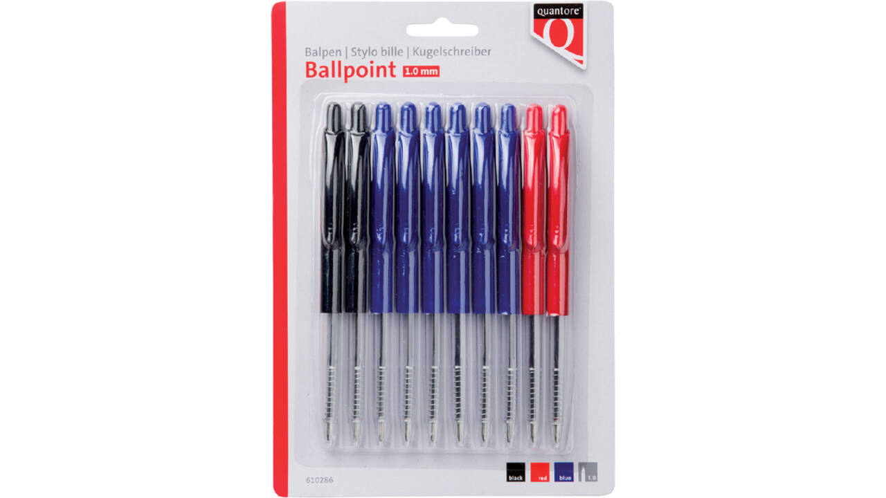 Balpen Quantore drukknop assorti 10 stuks
