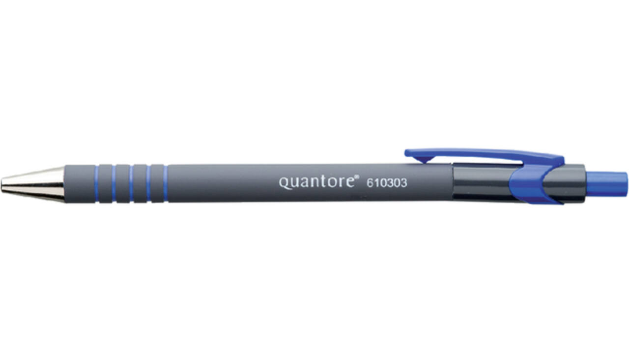 Balpen Quantore rubbergrip drukknop blauw medium