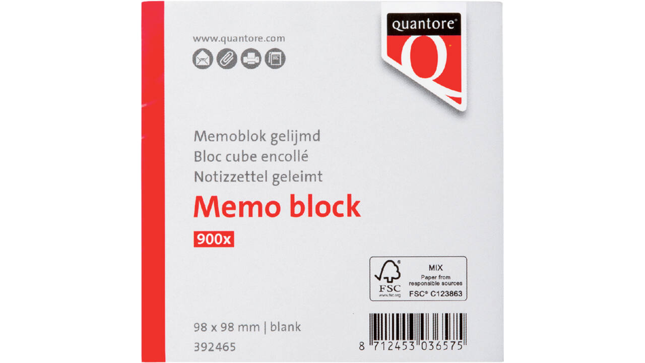 Memoblok Quantore kopgelijmd 98x98mm 900 vel