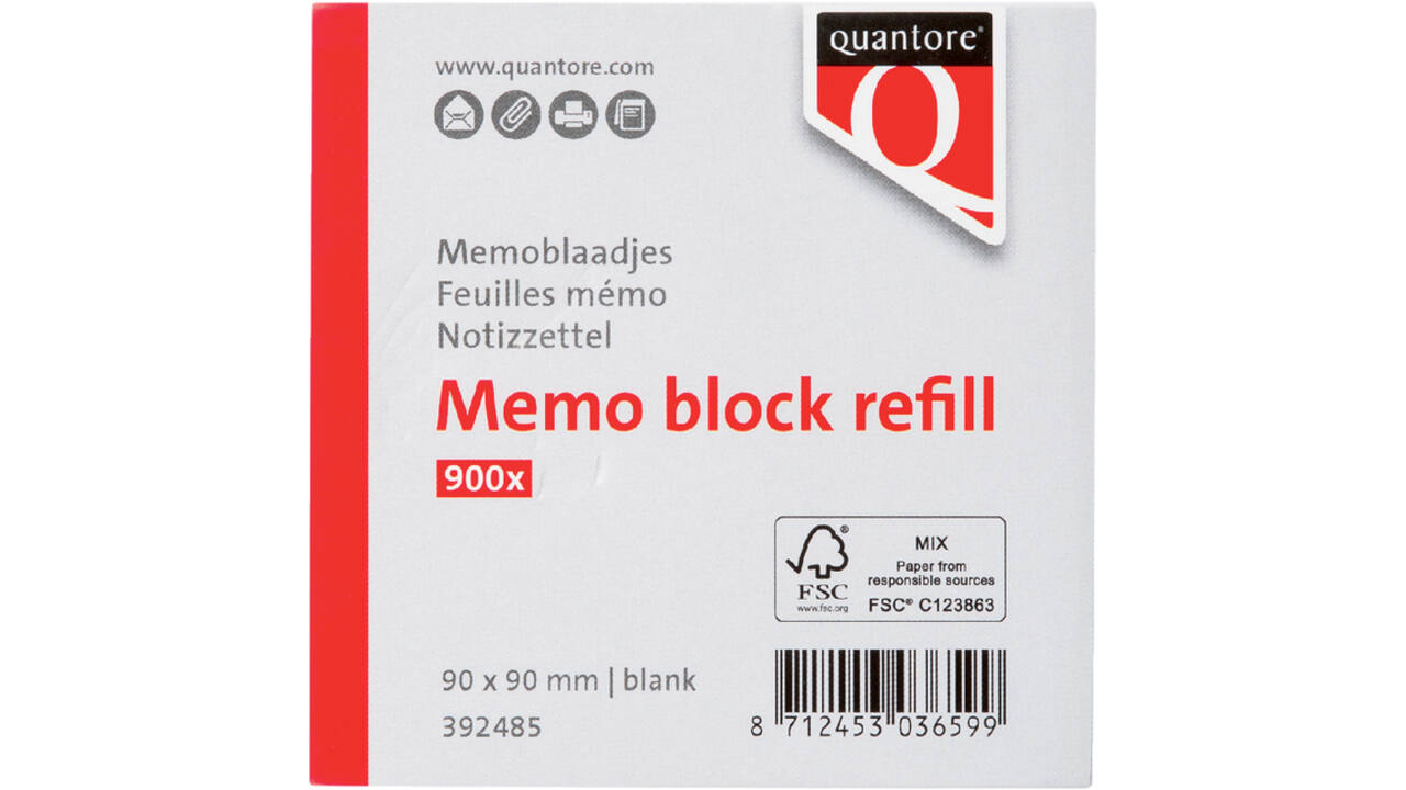 Memoblaadjes Quantore losbladig 90x90x90mm 900 vel