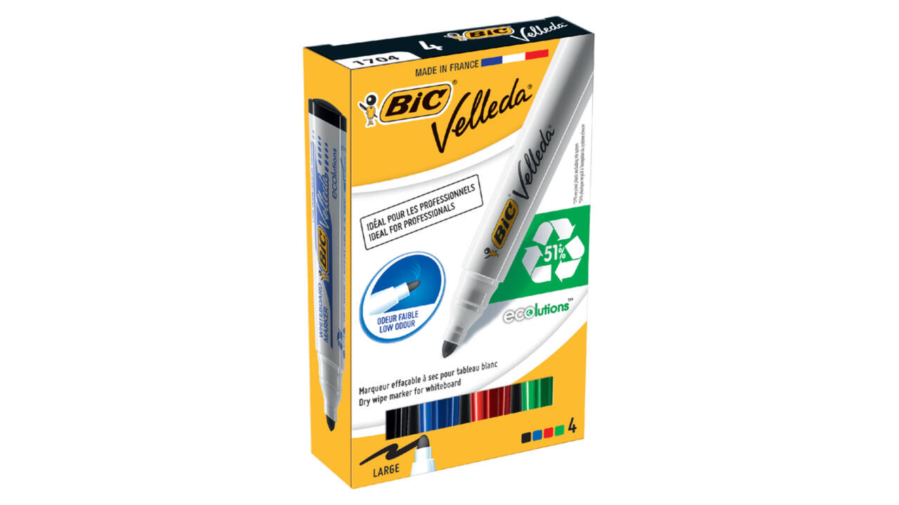 Whiteboardmarker Bic Velleda 1701 rond large assorti doos à 4 stuks