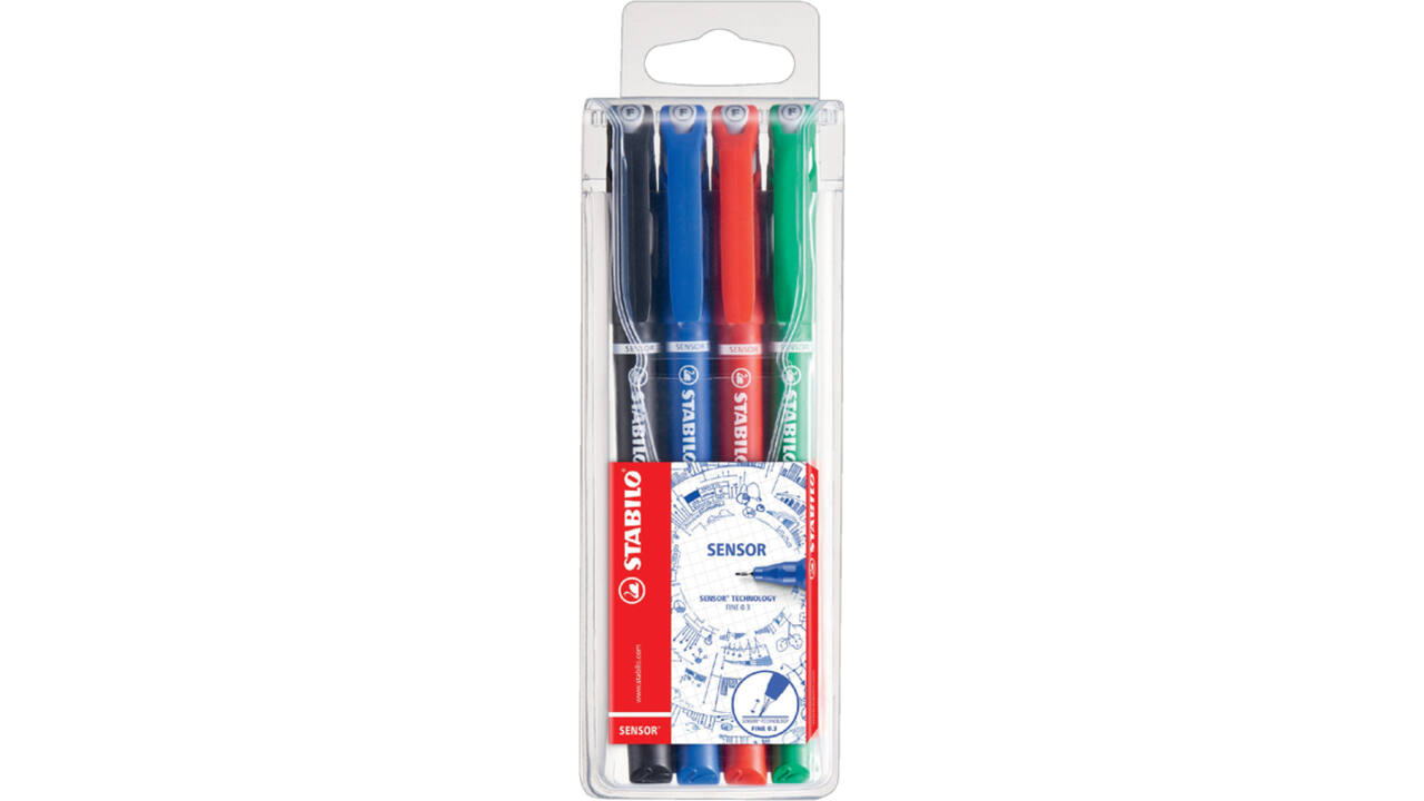 Fineliner STABILO Sensor 189 fijn assorti etui à 4 stuks